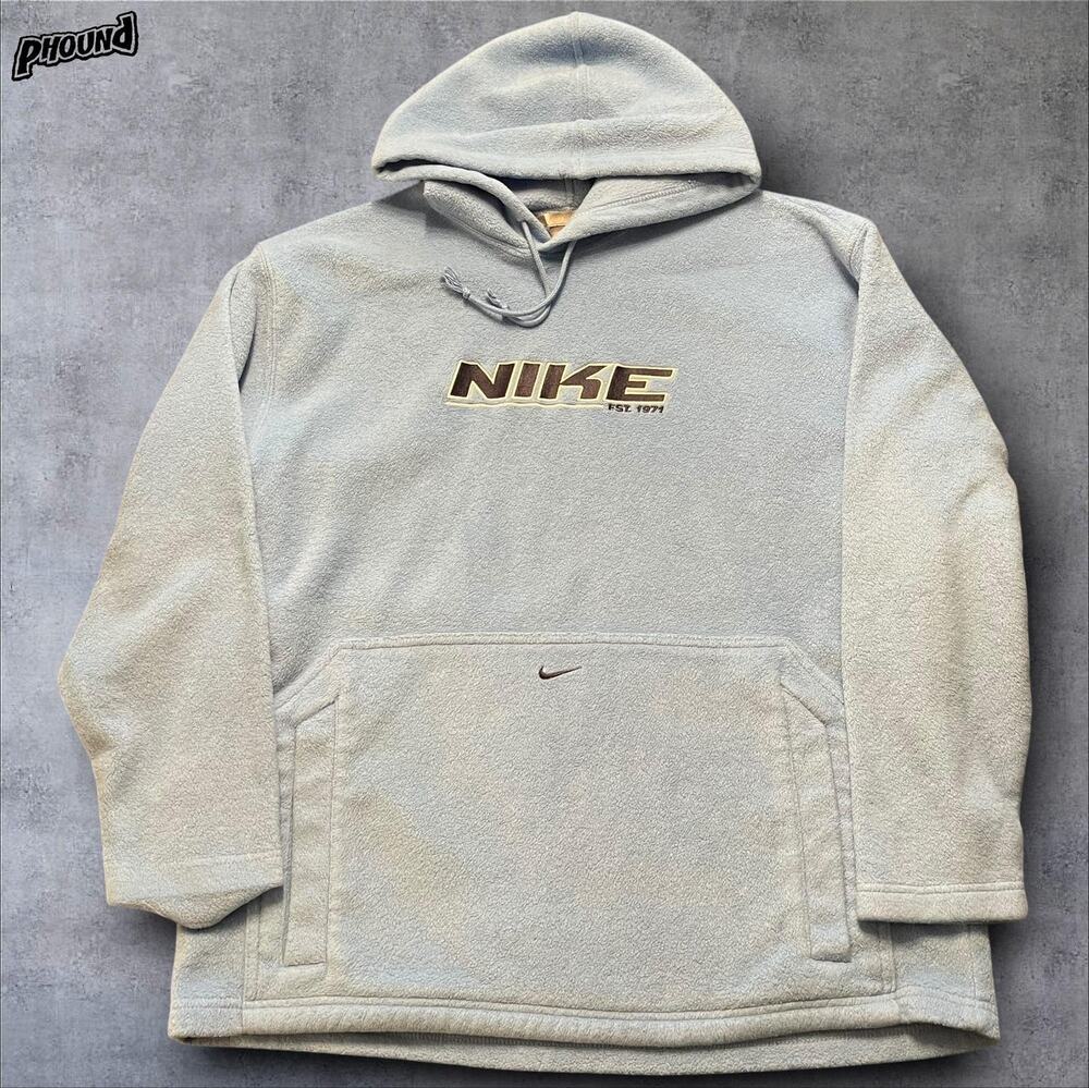 Nike Hoodie Mens Large Blue Fleece Pullover Pocket Embroidered Center Swoosh